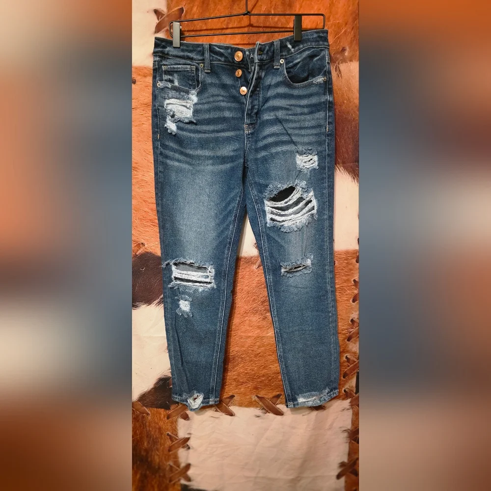 American Eagle Outfitters Ripped Blue Skinny Jeans - Picture 1 of 3